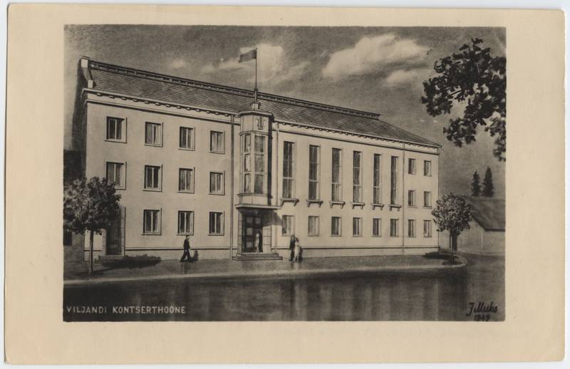 trükipostkaart, Viljandi kontserthoone, 1949, Juhan Muks'i joonistus