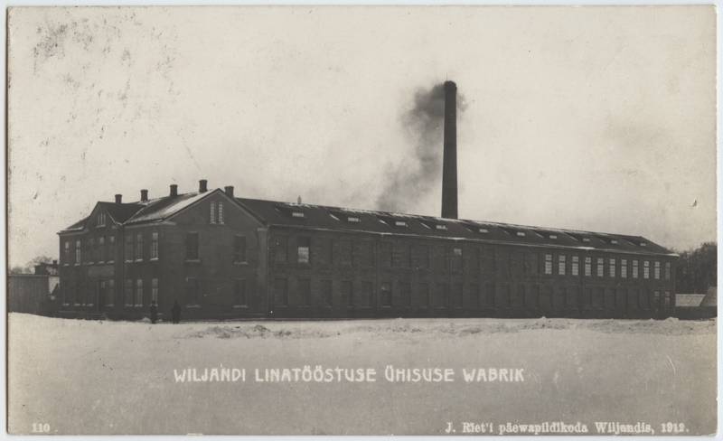 fotopostkaart, Viljandi, Lossi tn- Uue tn nurk, linavabrik, 1912, foto J. Riet
