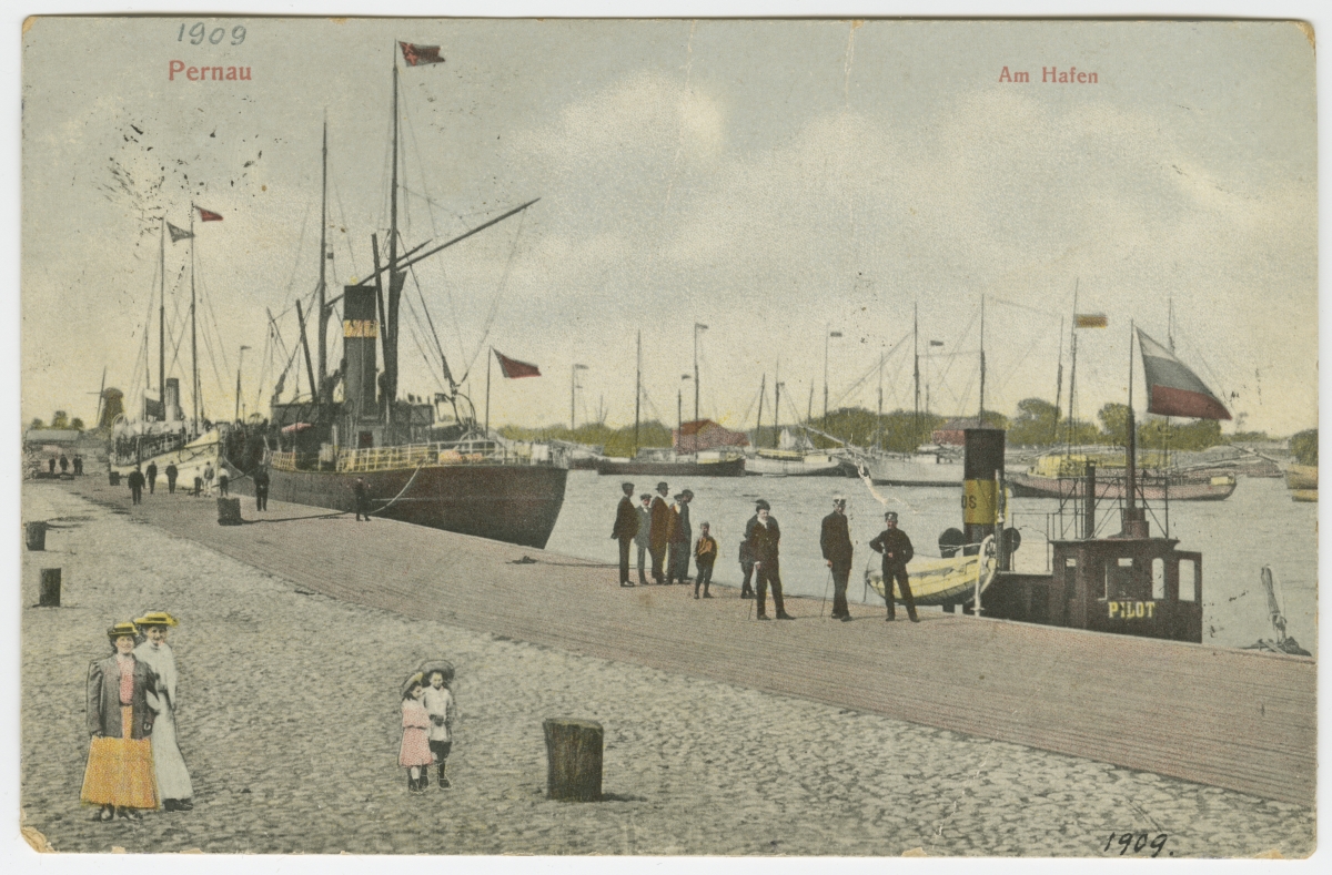 Postkaart. Laevad Pärnu sadamas