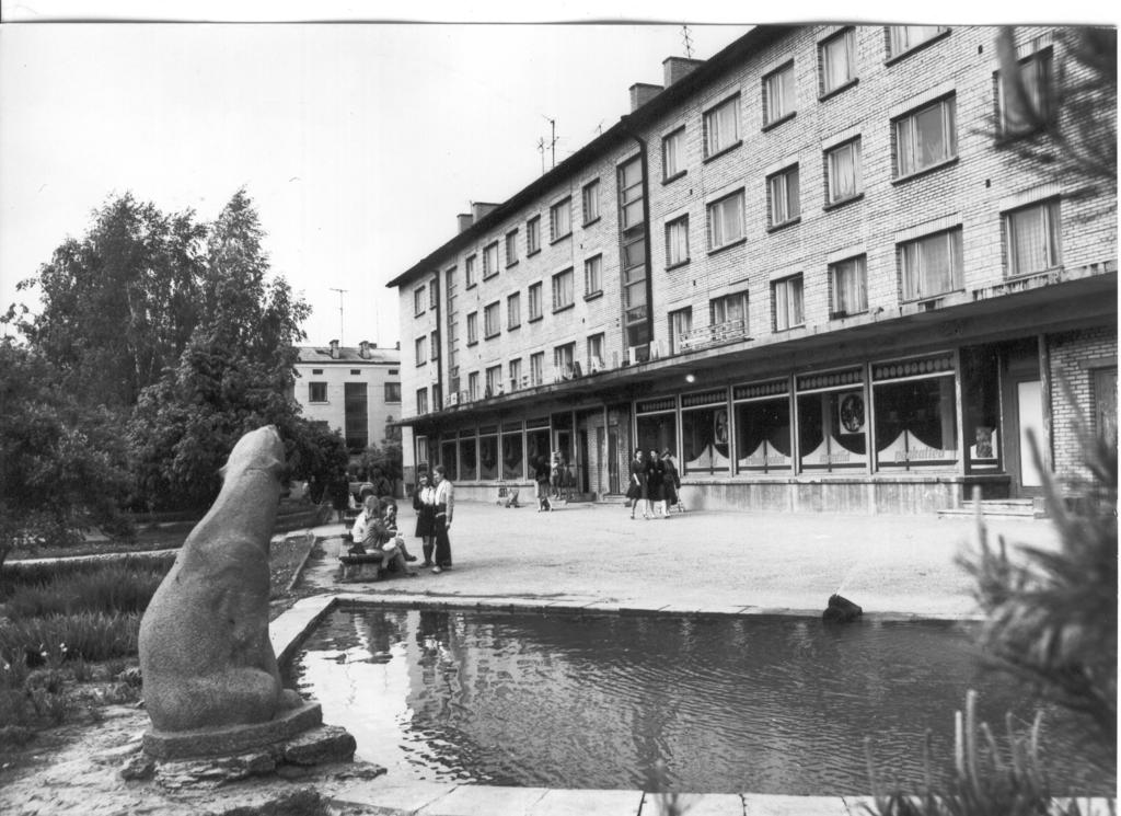 Foto.  Võru, Võidu t. 1 majaesine basseini ja jääkaruga 1984.a.