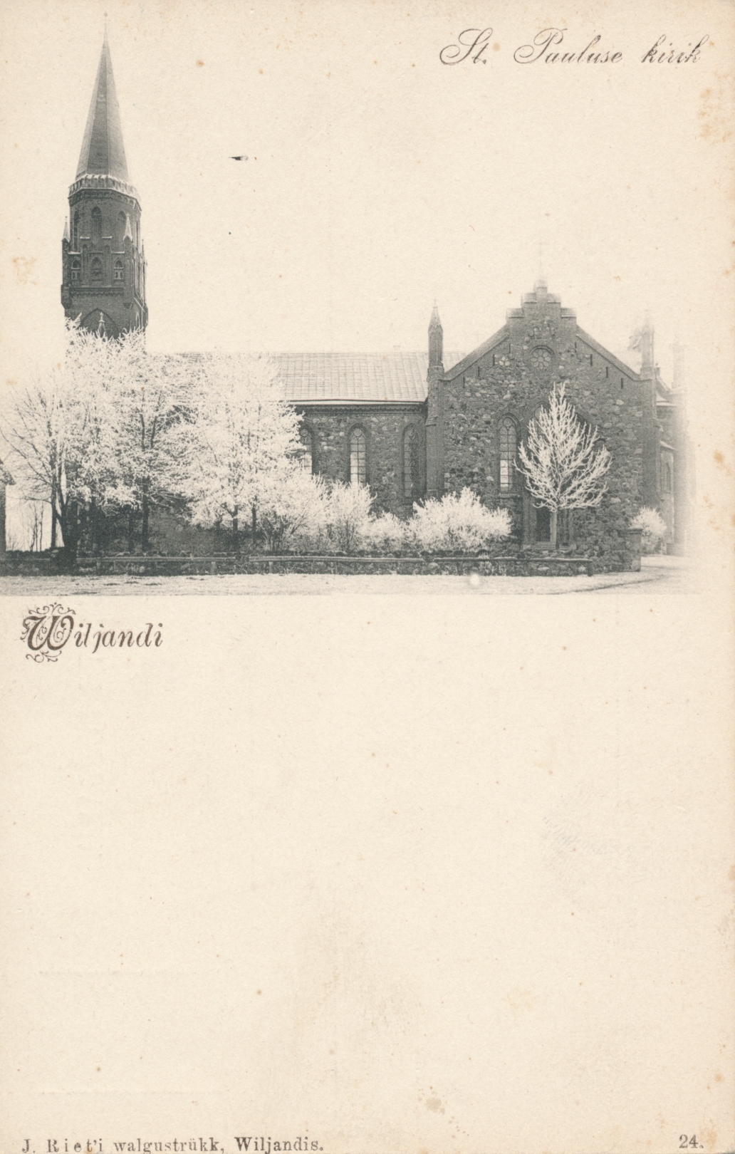 trükipostkaart, Viljandi, Pauluse kirik u 1905 F J.Riet