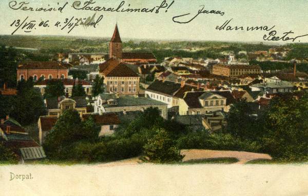 Vaade Toomemäelt: Tartu kesklinn, taga Jaani kirik; ca 1906.