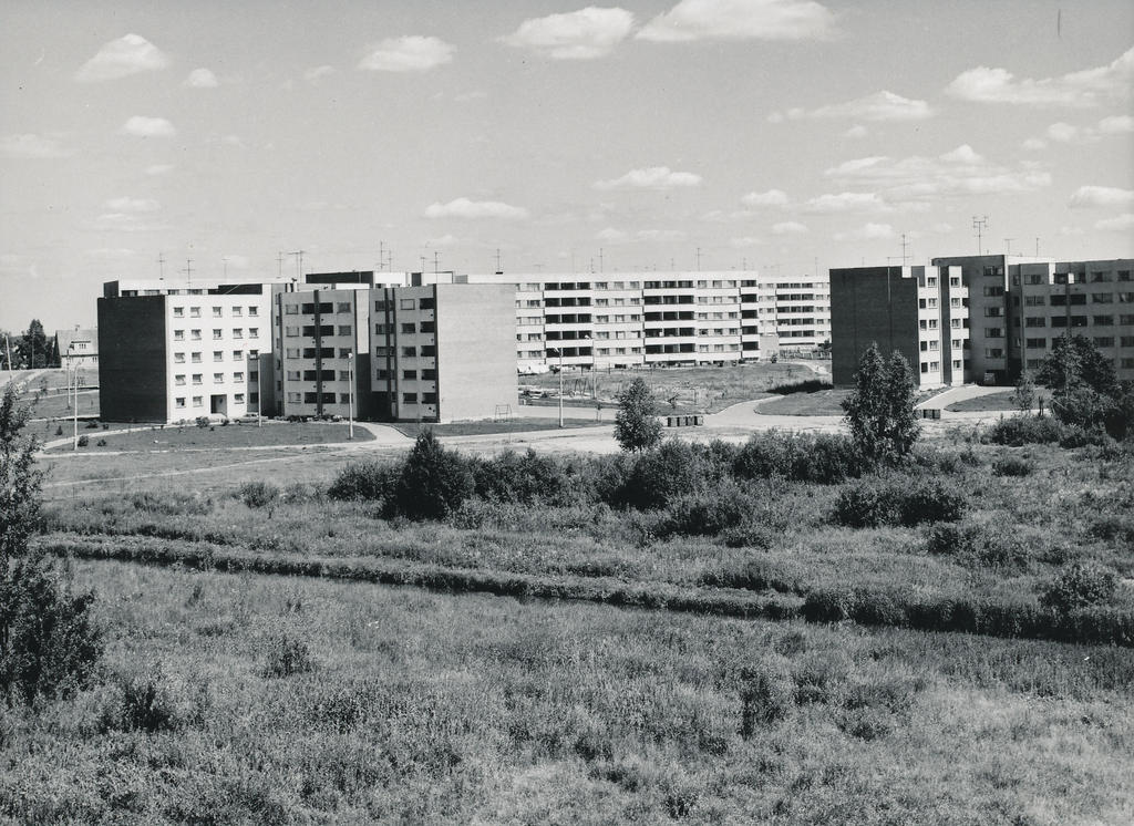 Foto. Võru. Elamud  Pioneeride (Vabaduse)  tänavast paremal  augustis 1982.a. Kooli tee 1 ja 3 ja Vilja 8