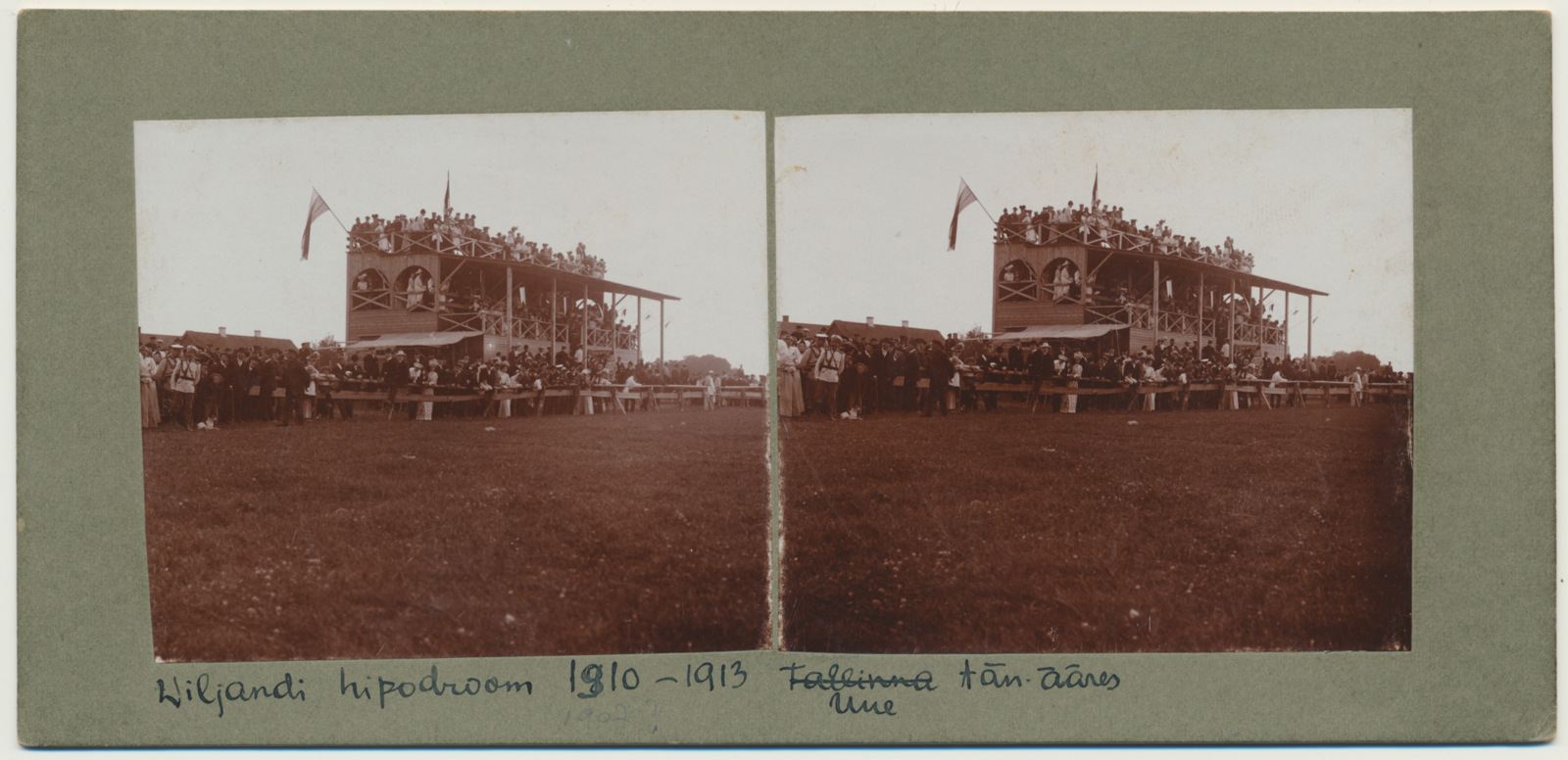 stereofoto, Viljandi, Uus tn, hipodroom, publik, 1910
