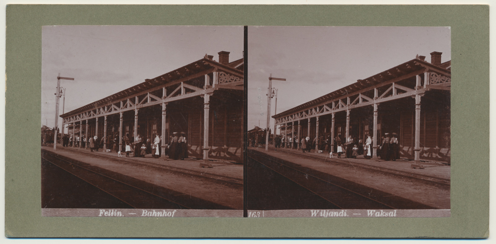 stereofoto, Viljandi, raudteejaam, ooteplatvorm, inimesed, u 1905