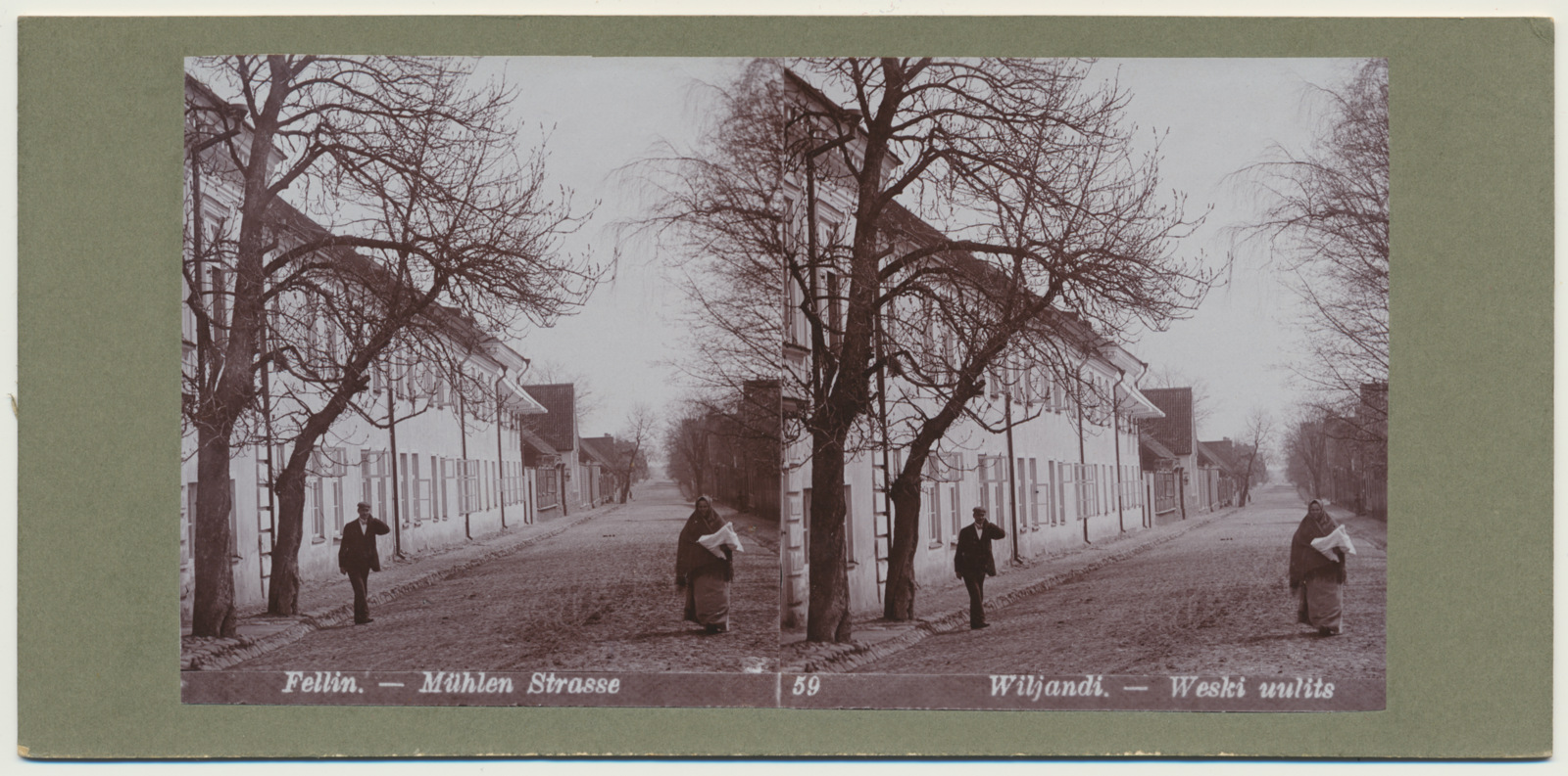 stereofoto, Viljandi, Veski tn (Jakobsoni tn), vasakul Stift, u 1905
