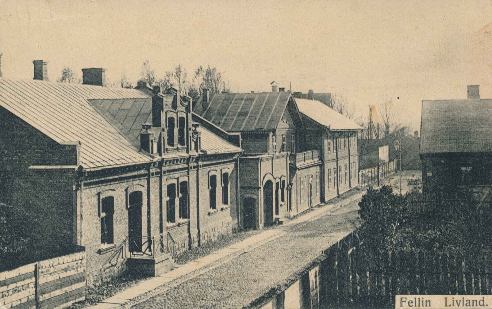 trükipostkaart, Viljandi, Projekti tn (Eha tn) u 1905, villa Kieseritzky, saksa käsitööliste seltsi maja. F J. Riet