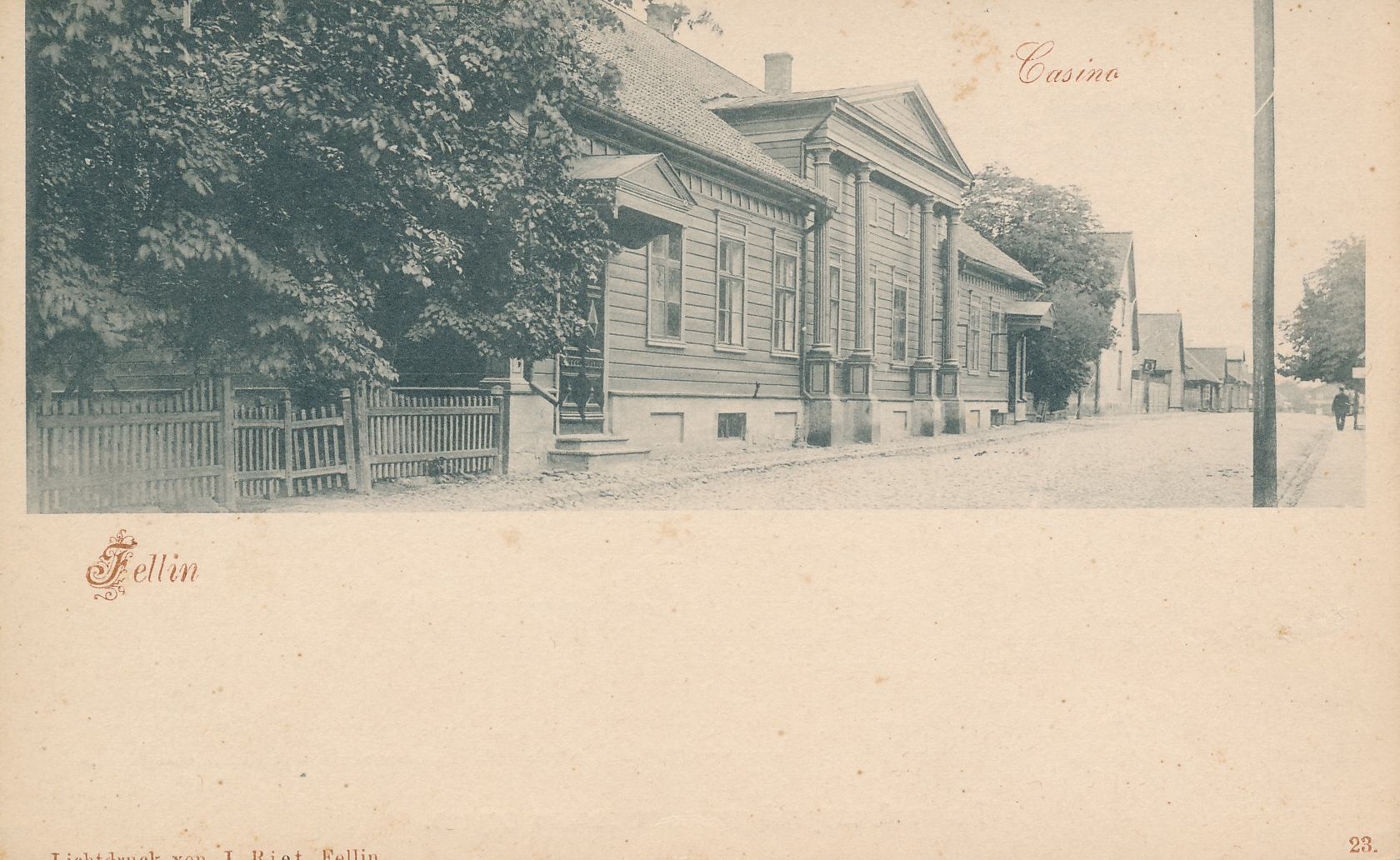 trükipostkaart, Viljandi, saksa kasiino Posti tn 11, u 1905. F J. Riet