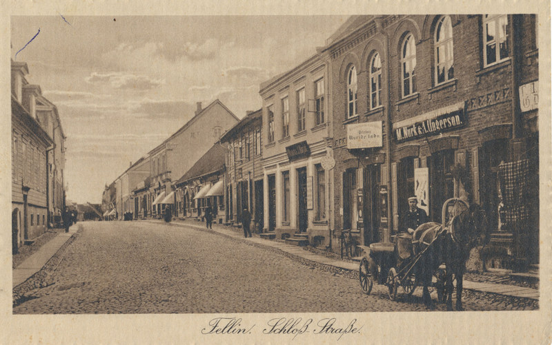 trükipostkaart, Viljandi Lossi tn, Tartu ja Kauba tn vahel u 1910 foto A. Livenstroem, kirjastaja Kluge ja Ström