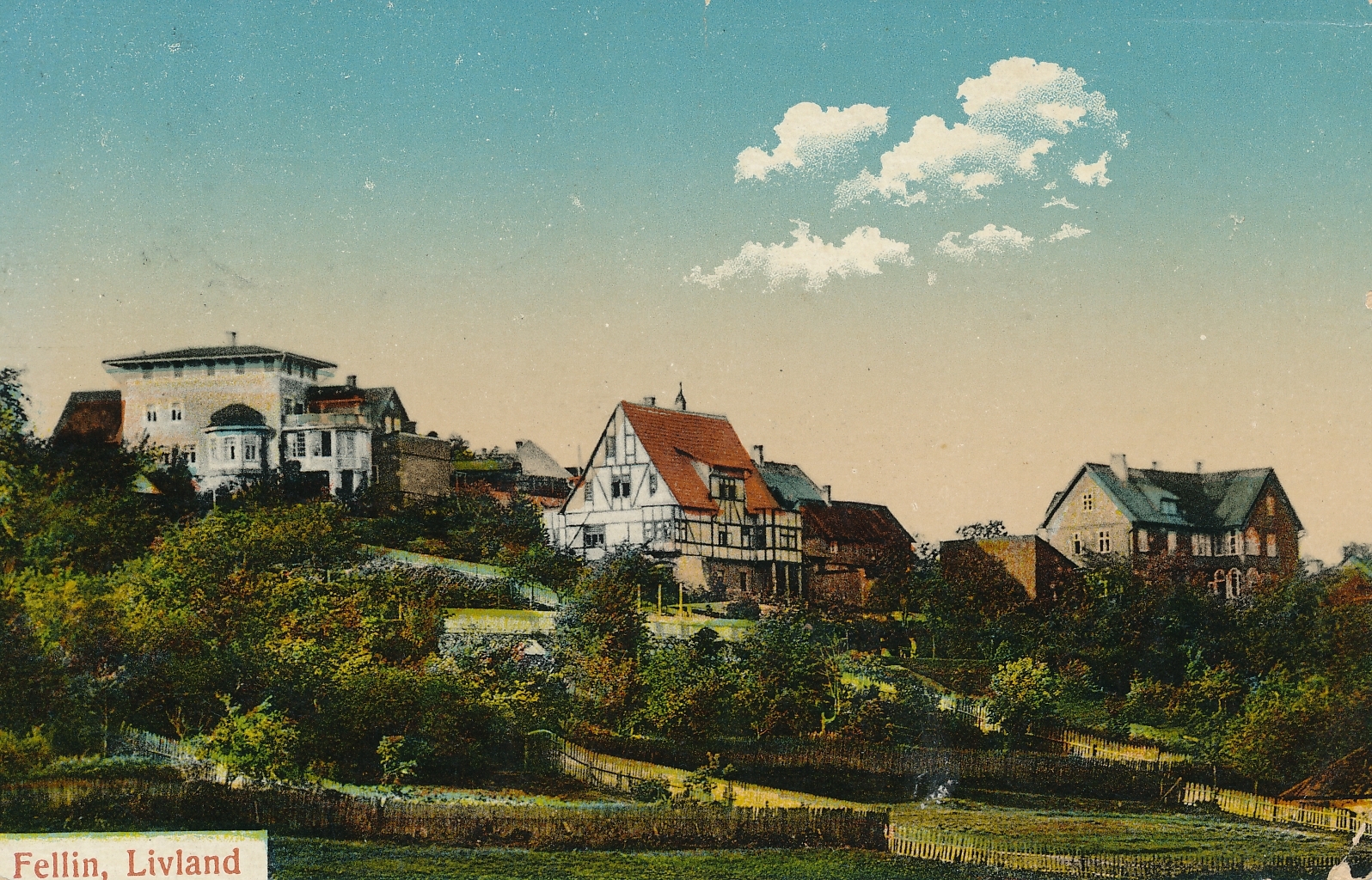koloreeritud trükipostkaart, Viljandi, Trepimägi, u 1910, foto J. Riet