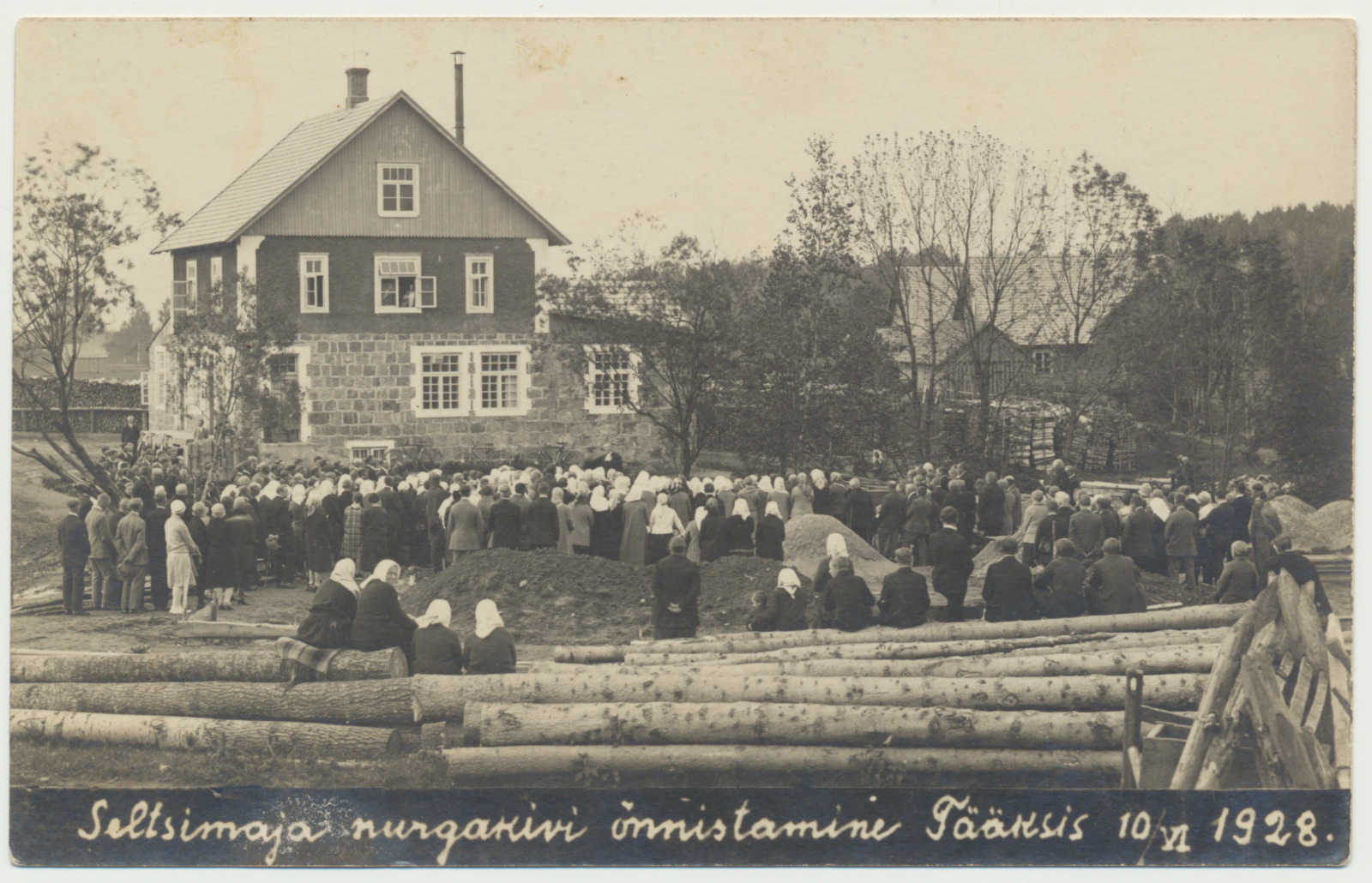 foto, Suure-Jaani khk, Tääksi, seltsimaja nurgakivi õnnistamine, 1928
