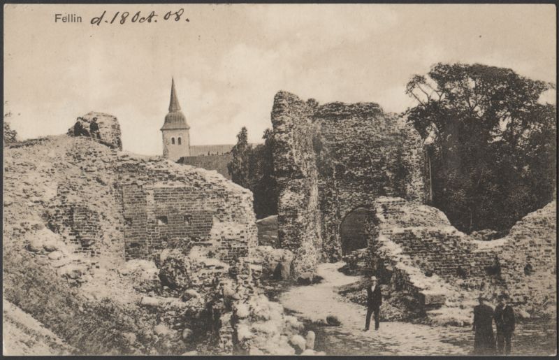fotopostkaart, Viljandi, Kaevumägi, värav, ümbrus, Jaani kiriku torn, u 1905