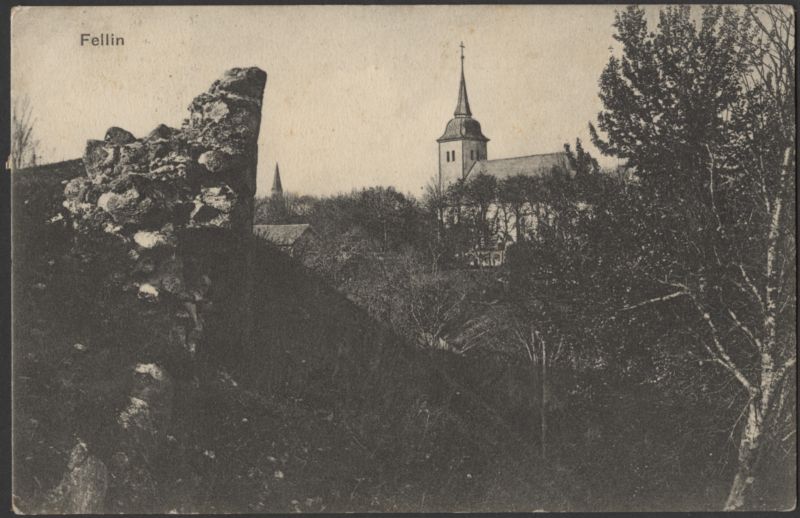 trükipostkaart, Viljandi, II Kirsimägi, nõlv, Jaani kirik, Pauluse kiriku torn, u 1908, Verlag von E. Ring