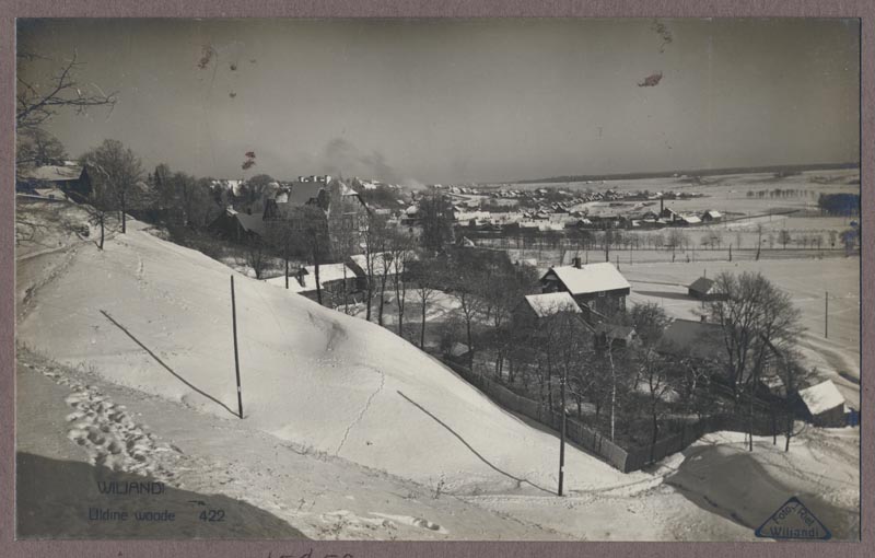 foto albumis, Viljandi, lossimäed, II Kirsimägi, Kivistiku linnaosa, talv, u 1935, foto J. Riet