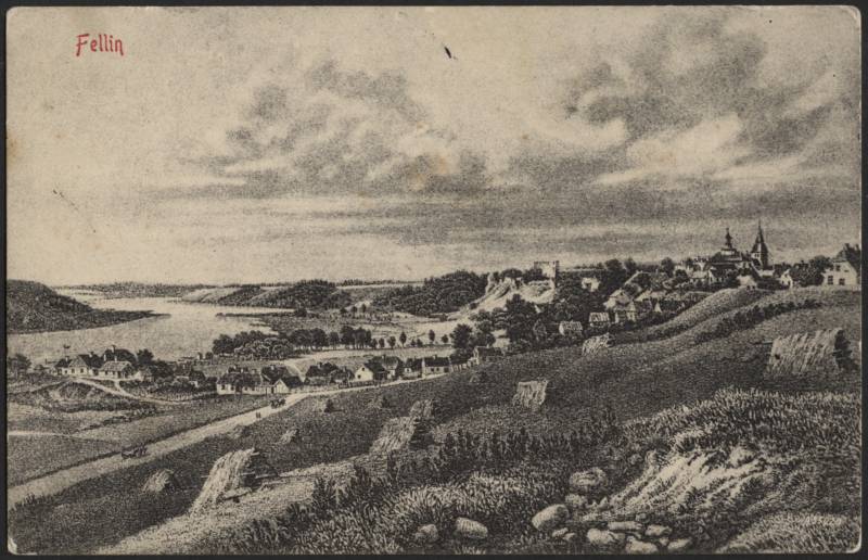 trükipostkaart, Viljandi, linn, järv, Jakobsoni tn, W. S. Stavenhageni gravüür, 1840