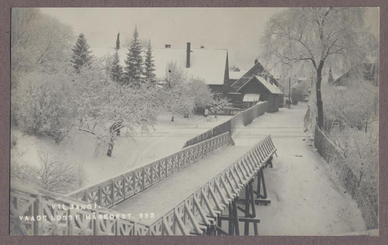 foto albumis, Viljandi, lossimäed, Varesesild, linnapoolne osa, Lossi tn algus, talvel, u 1930, foto J. Riet
