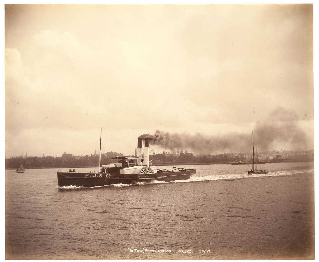 "in Tow", Port Jackson. [P.J.s. CO's steam-boat "Commodore") from Fred Hardie - Photographs of Sydney, Newcastle, New South Wales and Aboriginals for George Washington Wilson & Co., 1892-1893