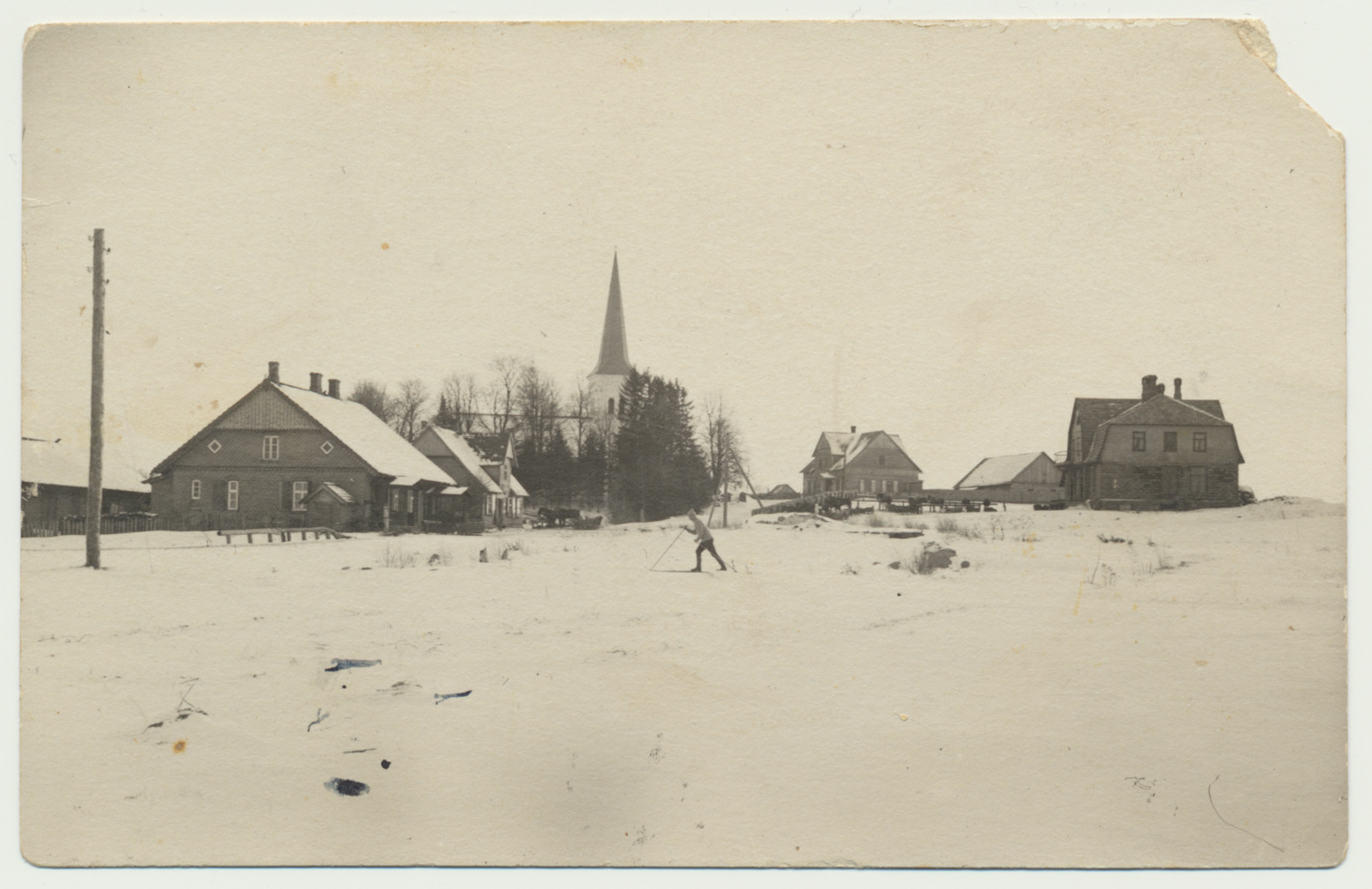 foto, Viljandimaa, Kõpu, elumajad, meierei, kirik, u 1930