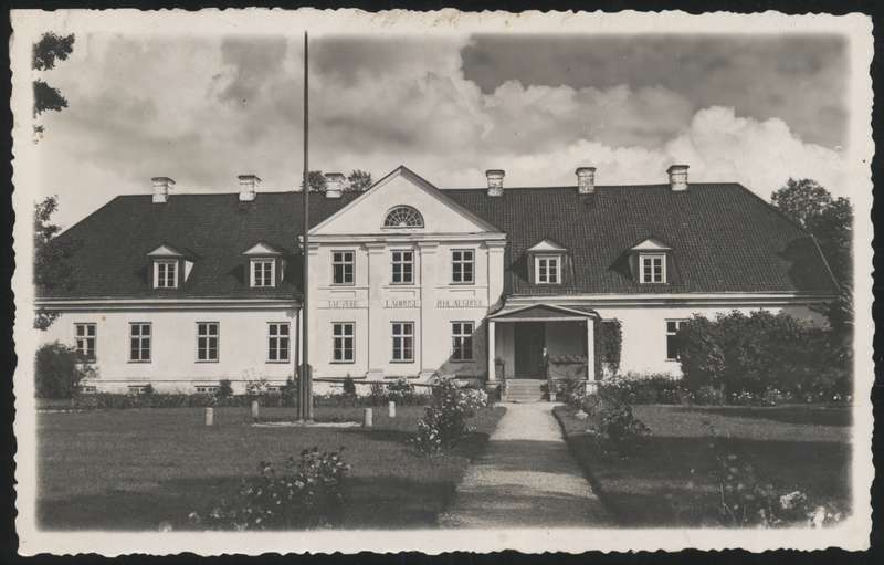 fotopostkaart, Suure-Jaani khk, Taevere-Lahmuse 6-klassiline Algkool, endine Lahmuse mõisa peahoone, u 1935