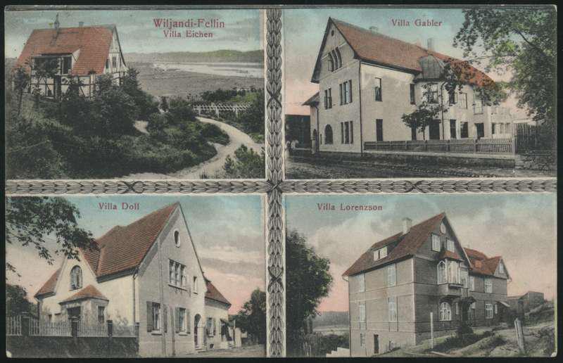 trükipostkaart, Viljandi, 4 villat, Eichen, Doll, Gabler, Lorenzson, u 1915, foto J. Riet, trükk H. Leoke (Wiljandi)