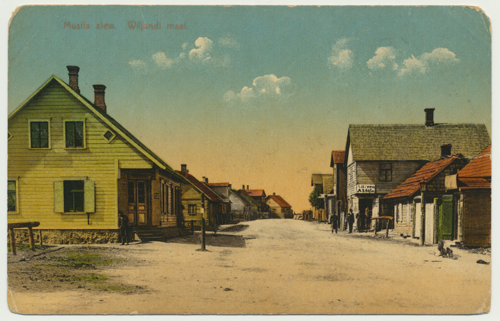 fotopostkaart, Tarvastu khk Mustla alev, peatänav u 1910, koloreeritud, kirjastus A. Tõllasepp