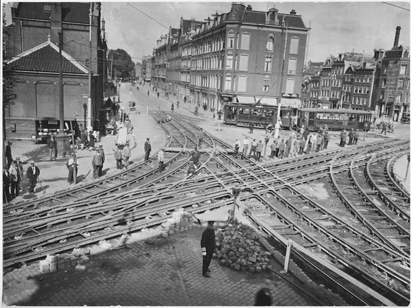 Trackwork at Rozengracht/Marnixstraat in Amsterdam 1928