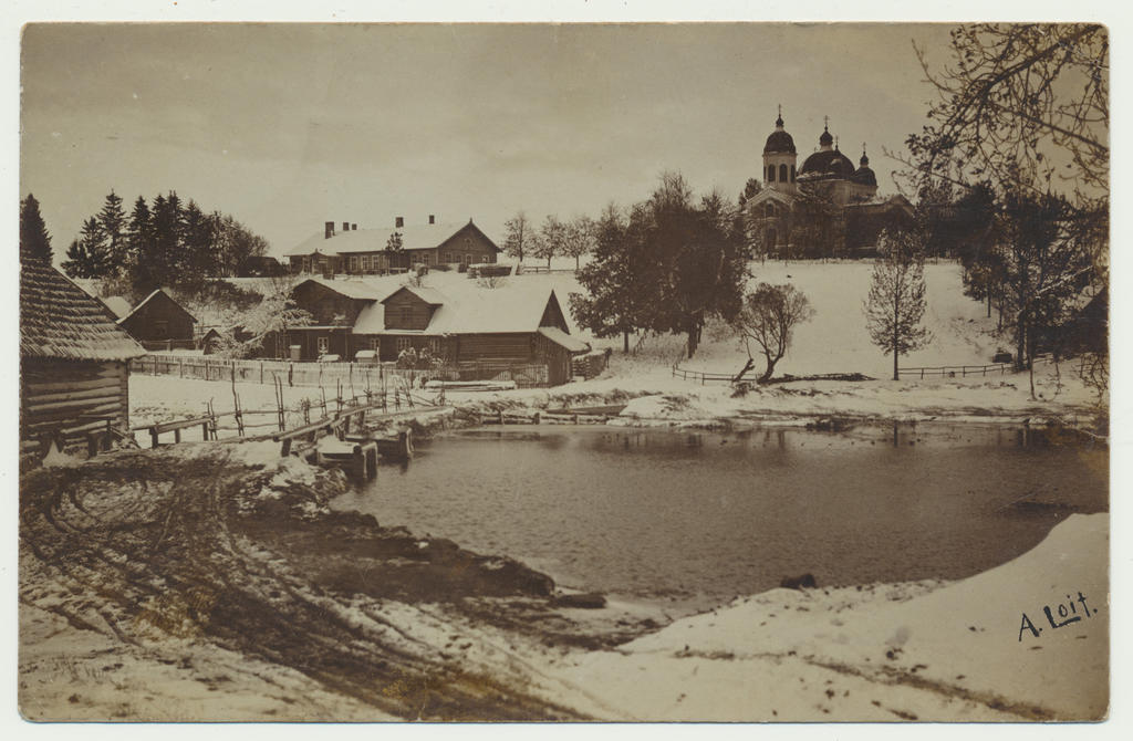 foto Paistu khk, Tuhalaane vaade, Kutsiku järv, kool, kirik, lumi, 09.1913 foto A. Loit