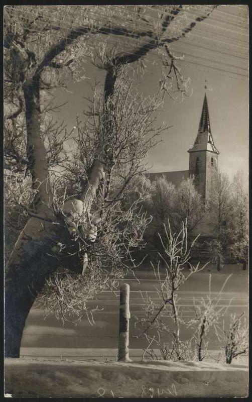 fotopostkaart, Suure-Jaani khk, Suure-Jaani, kirik, ümbrus, talv, u 1930, foto O. Mägi