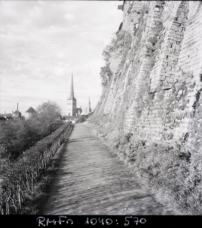 Tallinn, vaade Toompea müüri äärest Oleviste kiriku poole