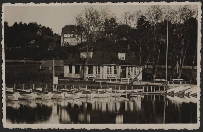 fotopostkaart, Viljandi, järv, paadisild, spordiklubi, spordiklubi, taga Rosenberg'i maja (Pikk tn 33), u 1935
