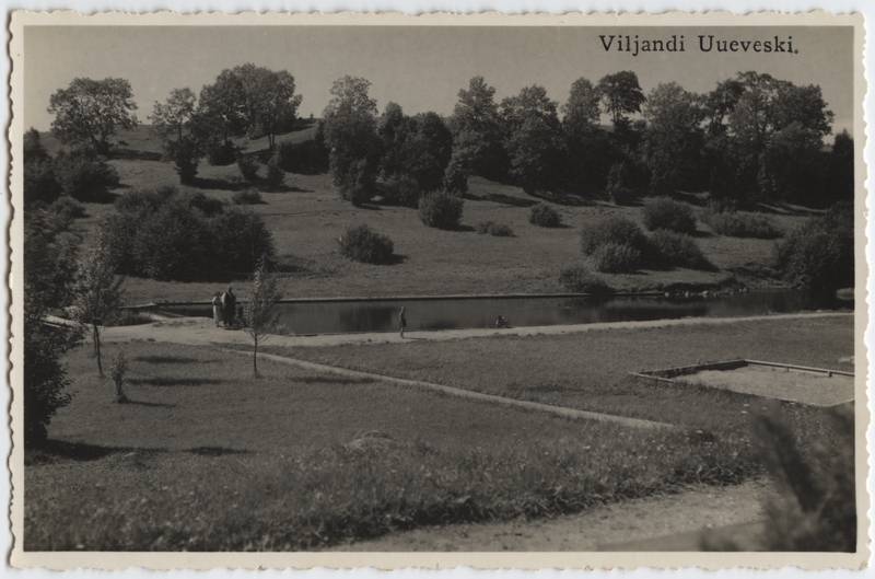 fotopostkaart, Viljandi, Uueveski org, lastebassein, liivakast, 1936