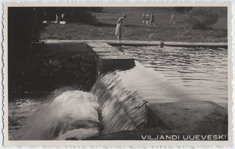fotopostkaart, Viljandi, Uueveski org, osa tagumisest basseinist (eh 1933), vee ülevoolu ala, u 1935, foto M. Teng?