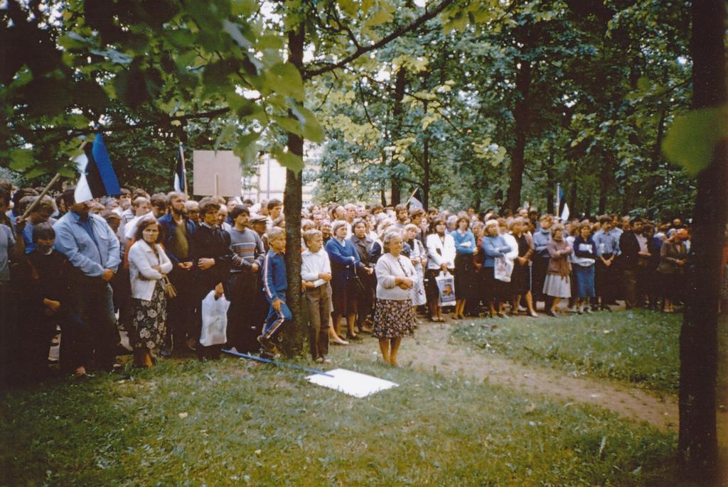 Foto ja diapositiiv. 1941. a. küüditamise mälestusmiiting Võru pargis 14.juunil  1988.