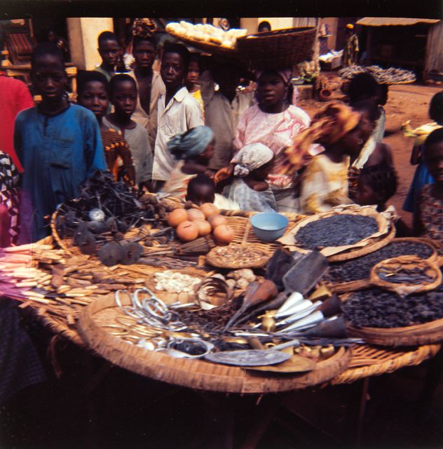 Children and sold ritual items at Porto Novo's Headquarters; closest picture