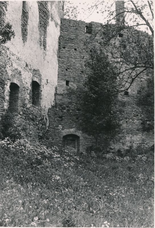 Foto. Haapsalu lossi idapoolne eellinnuse müür ja lossi kirdepoolne müür. 1933. Fotograaf J. Grünthal