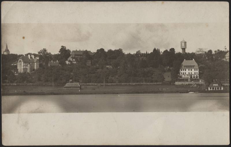 fotopostkaart, Viljandi, järv, heinamaa, spordiklubi, elamud mäeveerul, Trepimäe majad, Lutsu maja, Rosenbergi maja, u 1928