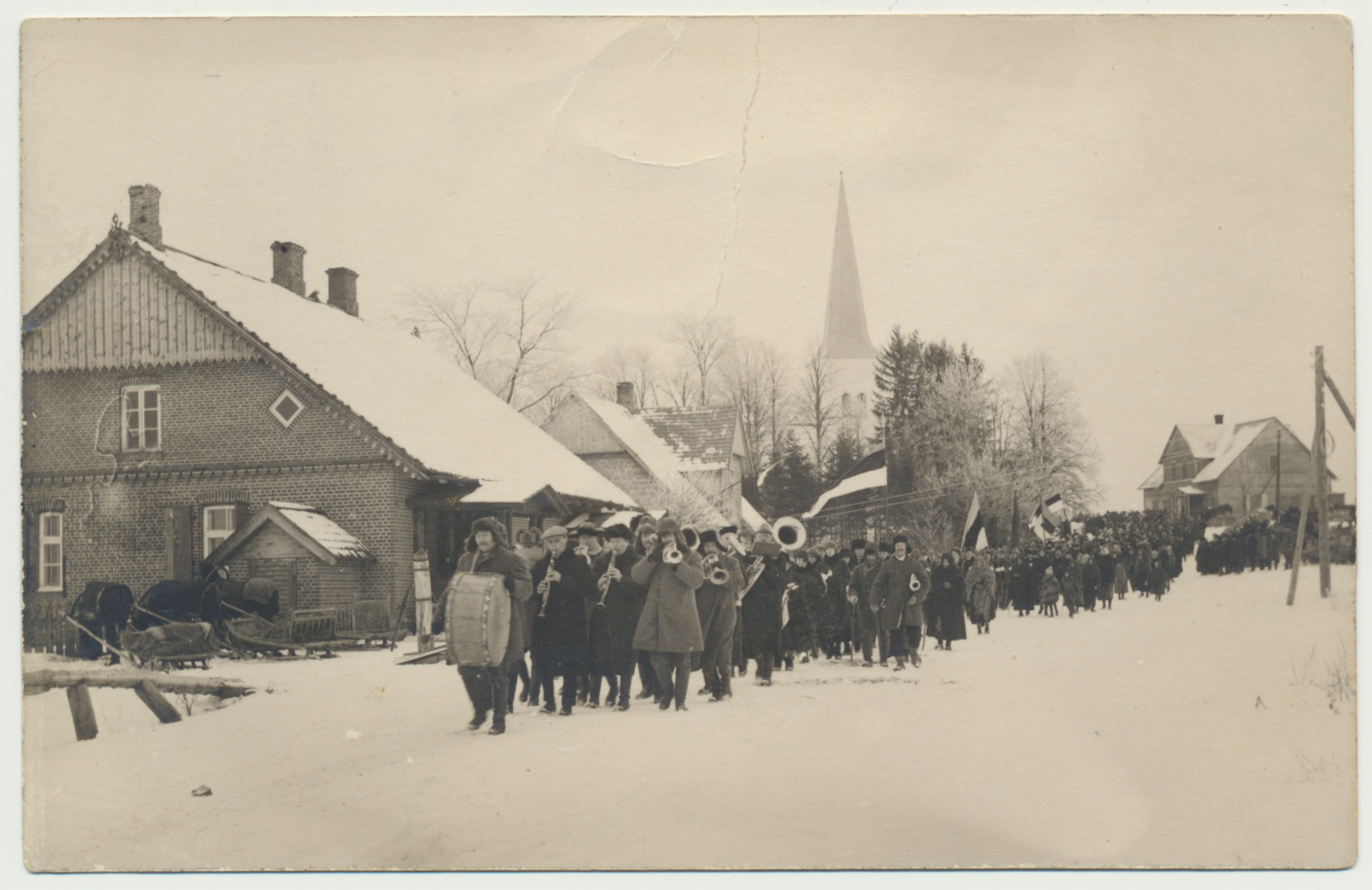 foto, Viljandimaa, Kõpu, rongkäik, 24.02.1928?