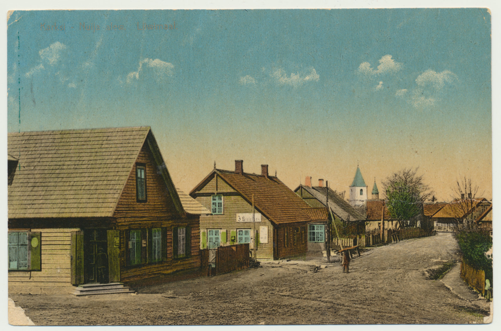 trükipostkaart, koloreeritud, Karksi khk, Karksi-Nuia, Pärnu mnt, u 1910, kirjastaja A. Tõllasepp