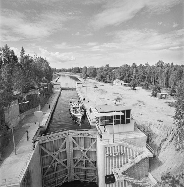 Passenger ship in Saimaa Mälkiä lock on Saimaa Canal
