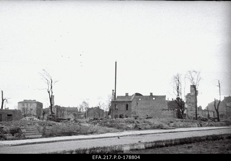 The ruins of residential buildings on Sakala Street.