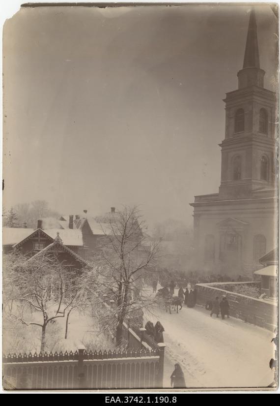 View of the tower of the Tartu Mary Church and the surroundings of the church