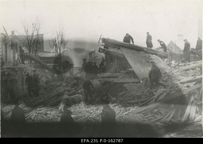 German occupation in Estonia. The Tartu Art Museum of Rescue Works. General view of the ruined building.