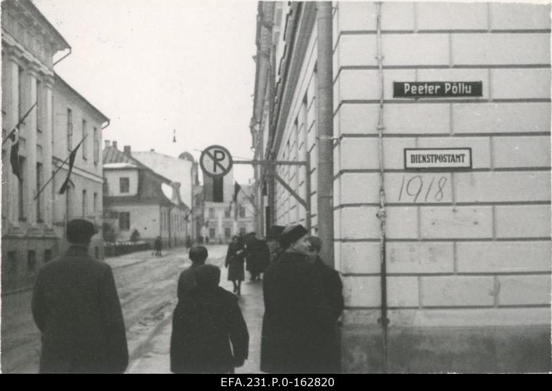 German occupation in Estonia. Night against February 24, 1943. Number 1918 written to the post office building (German occupation in Estonia in 1918. ).
