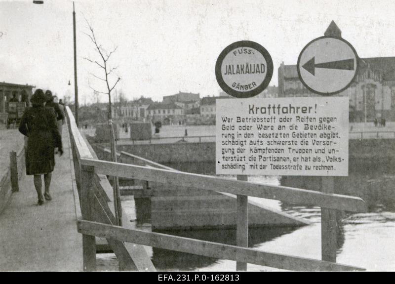 German occupation in Estonia. Warning to German military drivers to speculate on fuel. Placed on the bridge over the end of Holm Street.