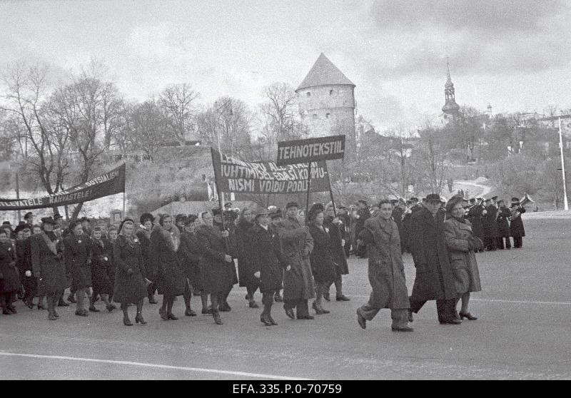 Technical textile workers at the October Demonstration at the Winning Square.