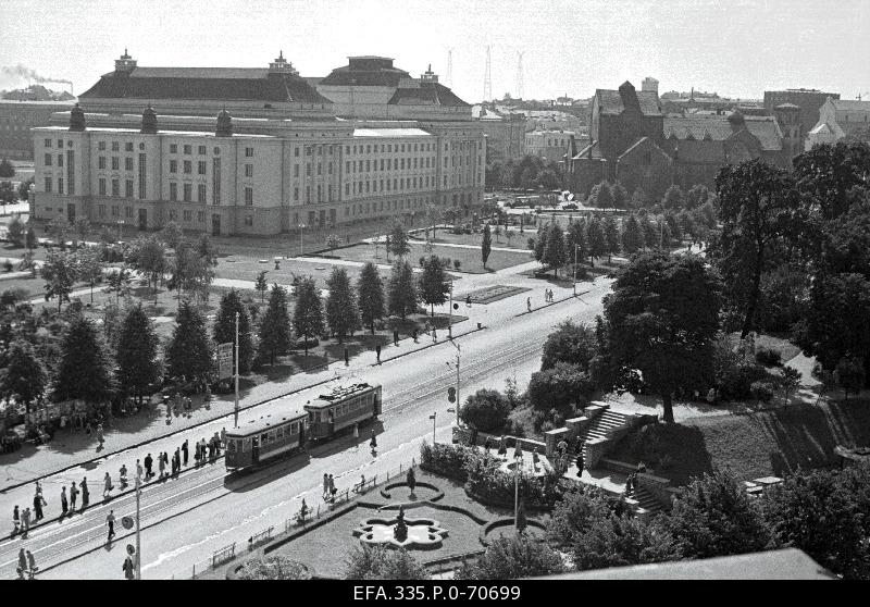 View of Viru Square fire extinguishing building tower “Estonia” theatre.