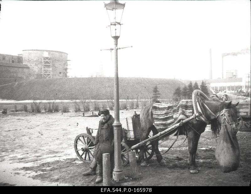 A man with horse at the Great Beach Gate.