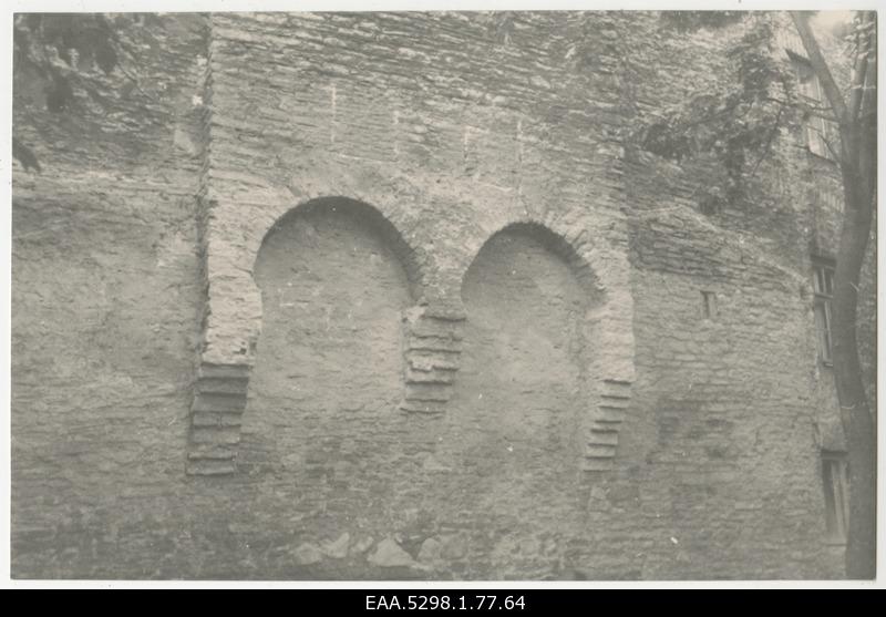 View to the bottom and oldest part of the Nunnade Rear Tower from the outer side