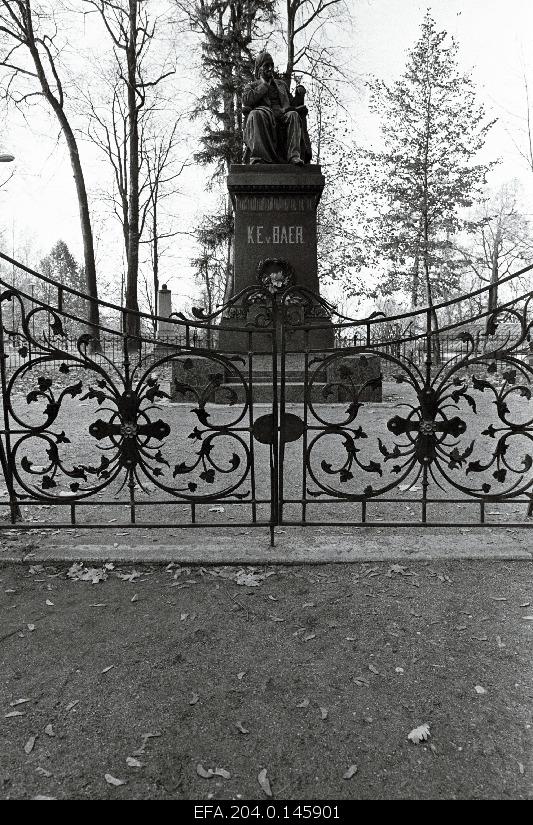 The gates made by Ants Linnarti from the republic Restauration Government to the garden surrounding the Baer monument pillar.