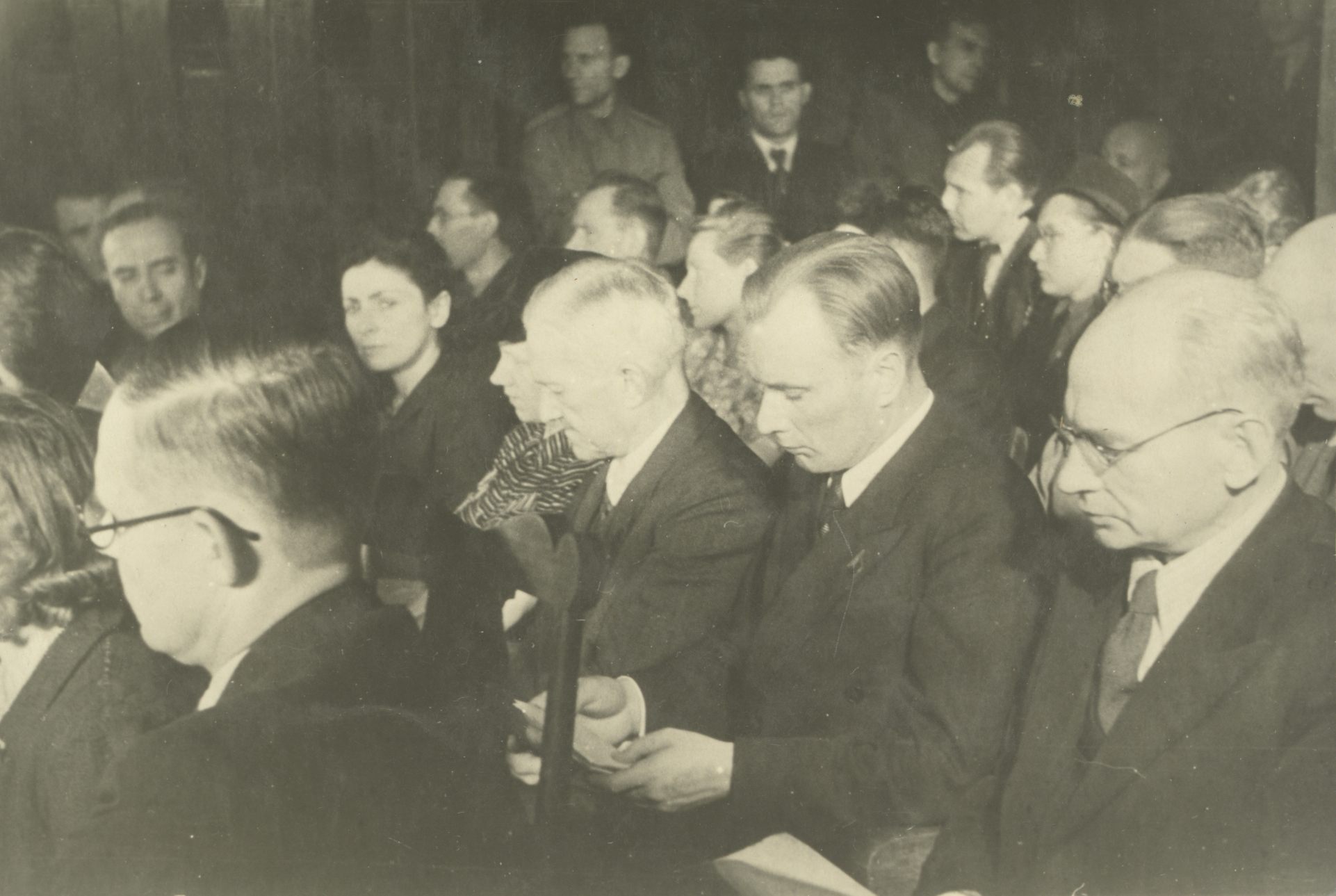 Founding of the Association of Writers in 1943. Second row: 1) August Alle, 2) Paul Rummo, 4) Olga Lauristin, 6) Eugen Kapp